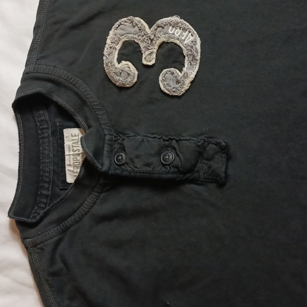 Aeropostale Faded Black Henley Long Sleeve Shirt Y2K Grunge Punk Size L - Picture 7 of 8